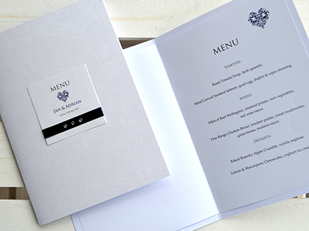 Single fold menu with panel , ribbon and diamantes